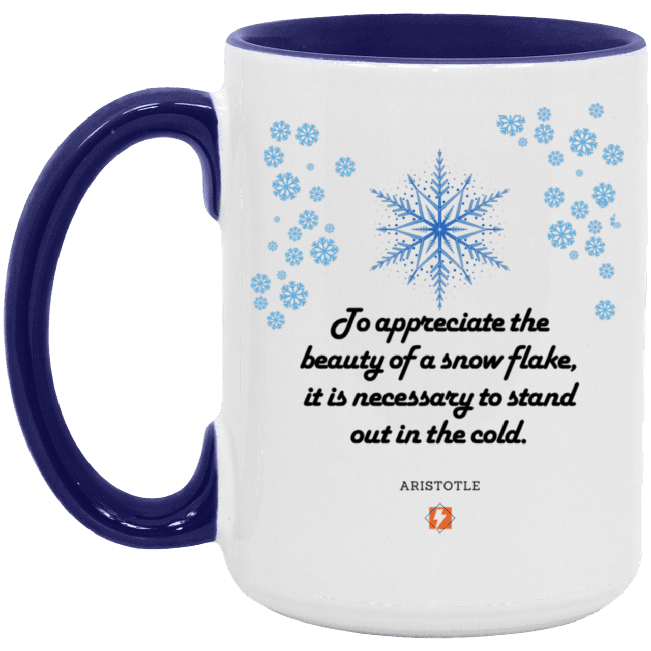 Ceramic Large Mug 15oz with inspiring Aristotle quote: A130 - Appreciation requires interaction - Color: White/Midnight Blue