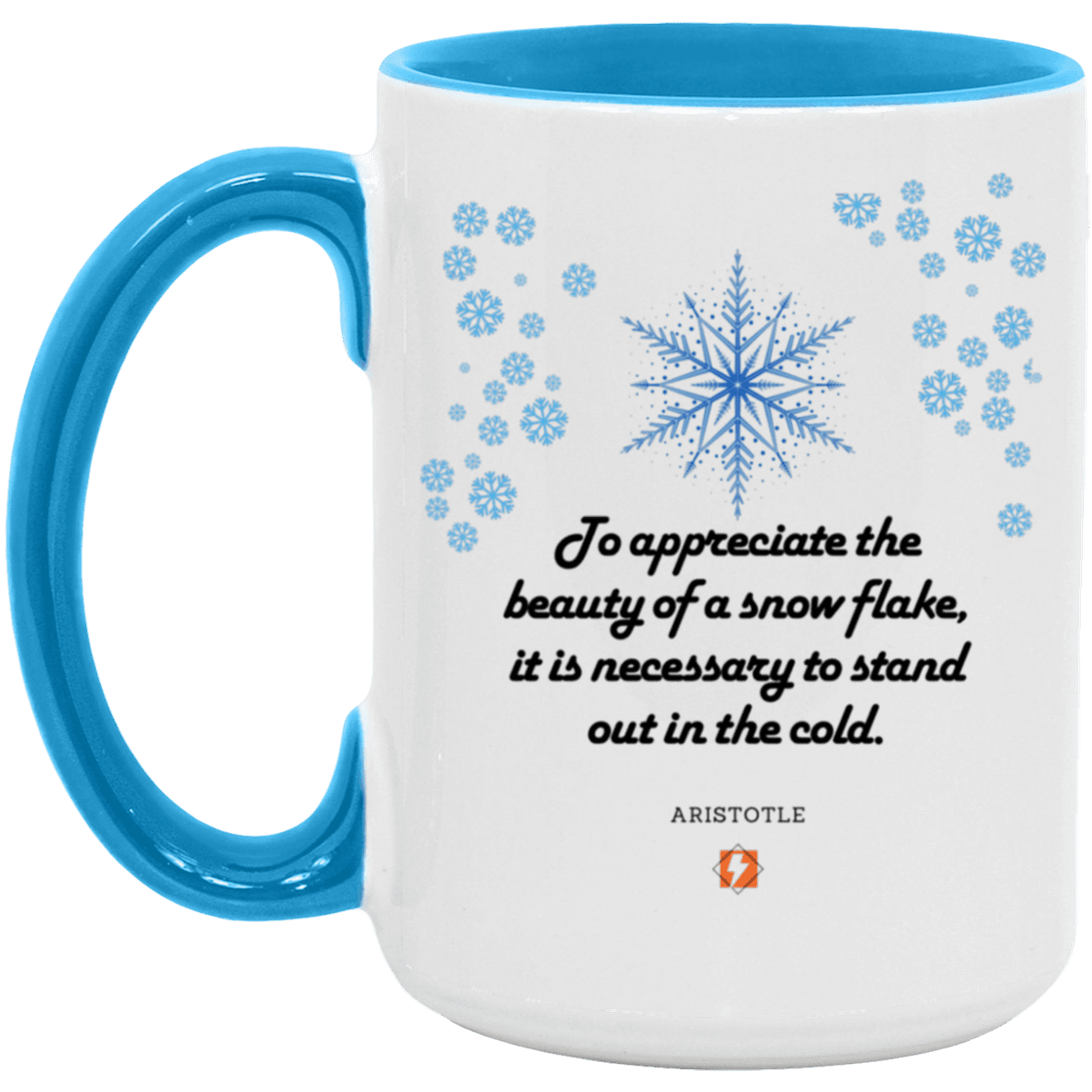 Ceramic Large Mug 15oz with inspiring Aristotle quote: A130 - Appreciation requires interaction - Color: White/Light Blue