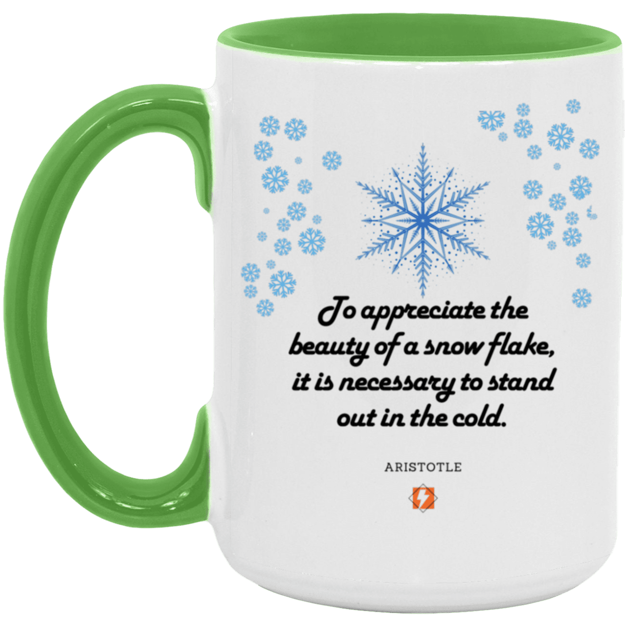 Ceramic Large Mug 15oz with inspiring Aristotle quote: A130 - Appreciation requires interaction - Color: White/Light Green