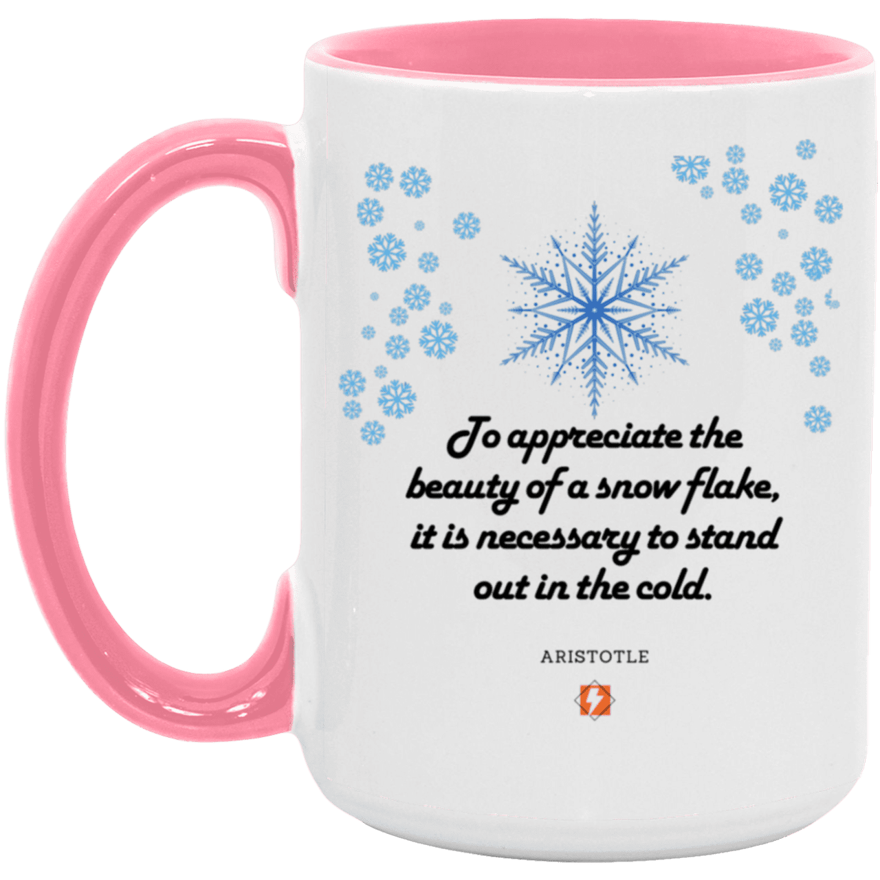 Ceramic Large Mug 15oz with inspiring Aristotle quote: A130 - Appreciation requires interaction - Color: White/Pink