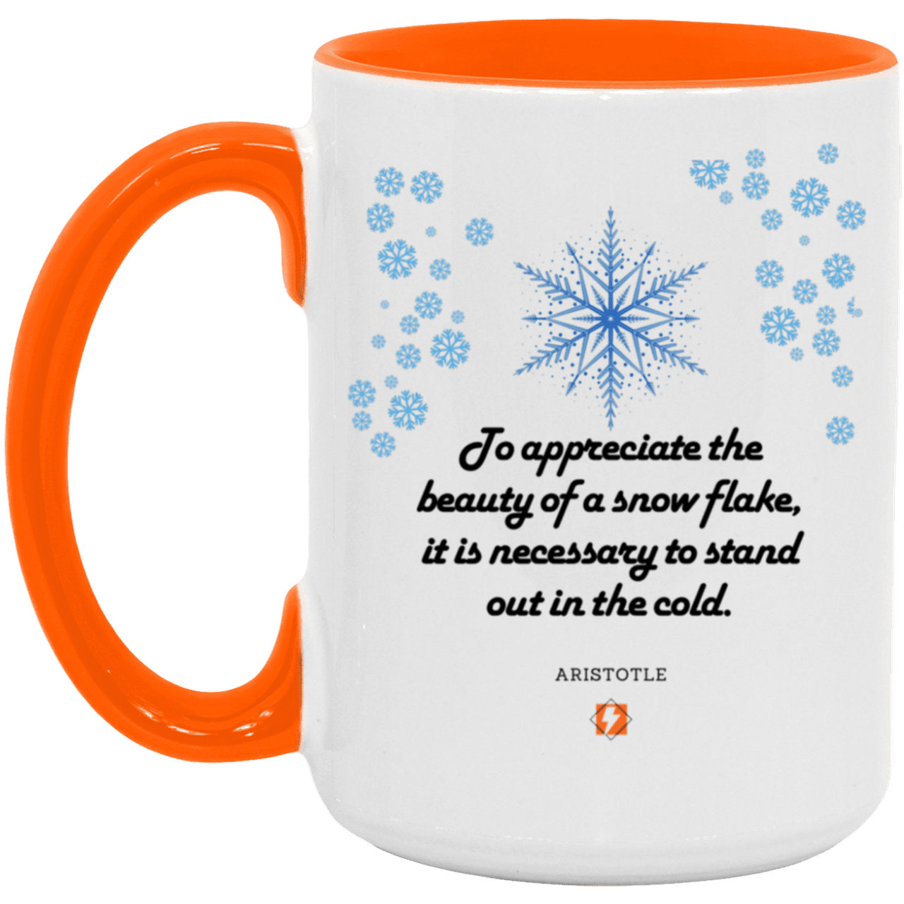 Ceramic Large Mug 15oz with inspiring Aristotle quote: A130 - Appreciation requires interaction - Color: White/Orange