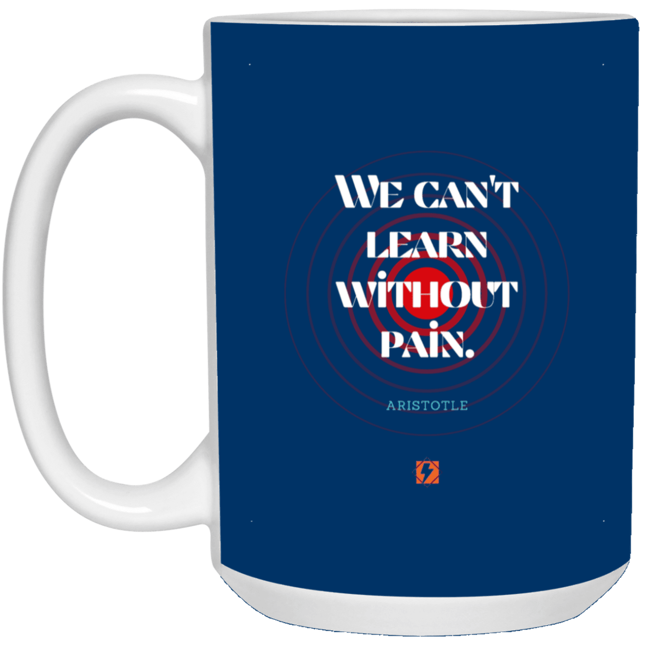 Ceramic Large Mug 15oz with inspiring Aristotle quote: A131 - Learning comes with pain - Color: Navy