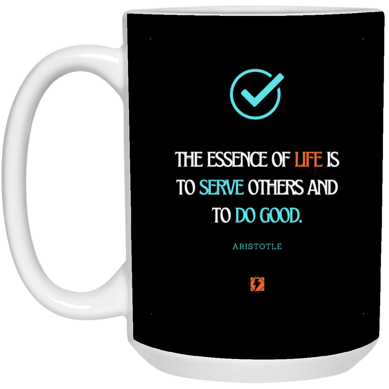 Ceramic Large Mug 15oz with inspiring Aristotle quote: A132 - Life is about serving others - Color: Navy