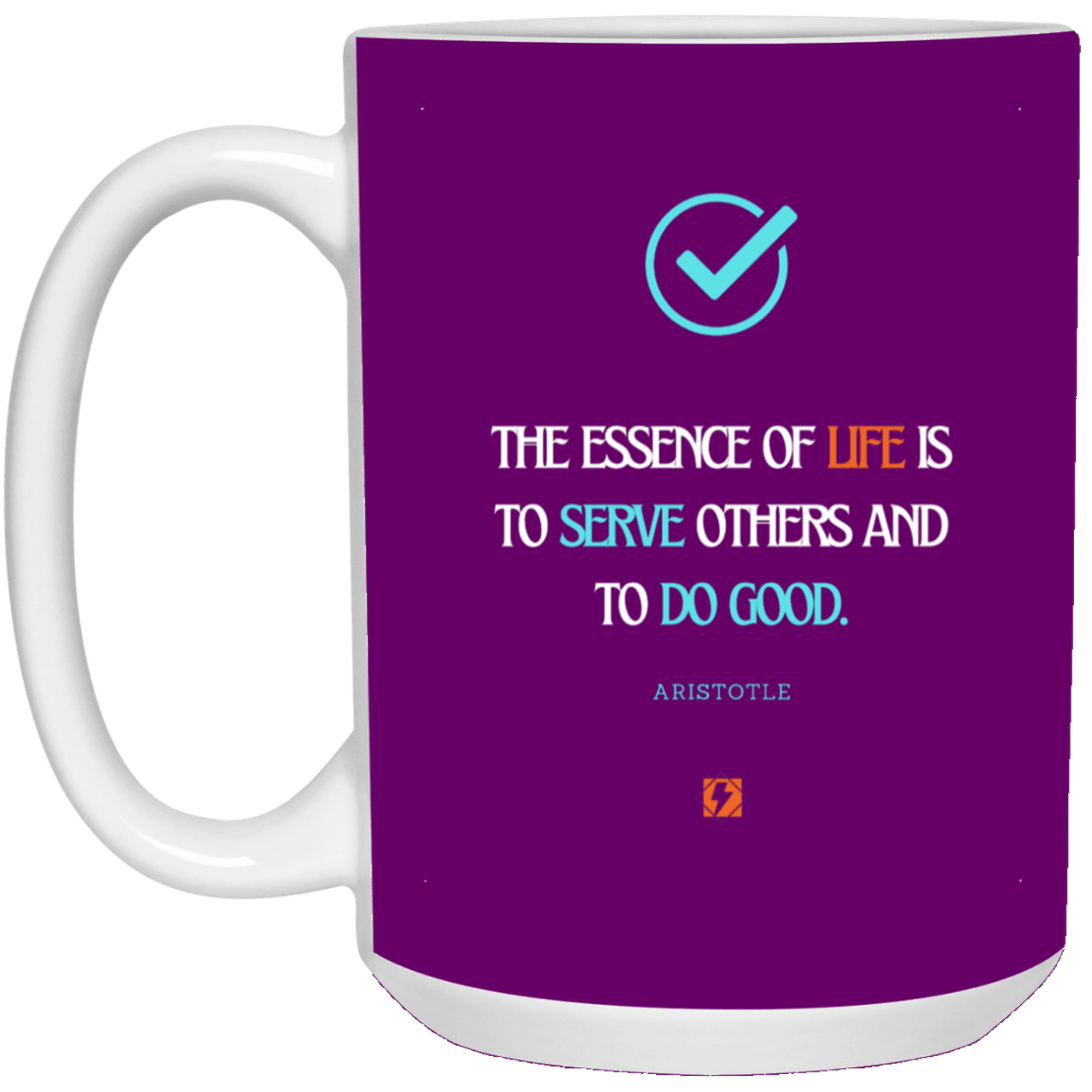 Ceramic Large Mug 15oz with inspiring Aristotle quote: A132 - Life is about serving others - Color: Royal