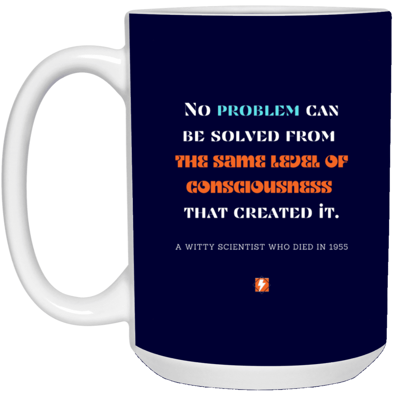 Ceramic Large Mug 15oz with inspiring Einstein quote: E111 - New thinking leads to solutions - Color: Navy