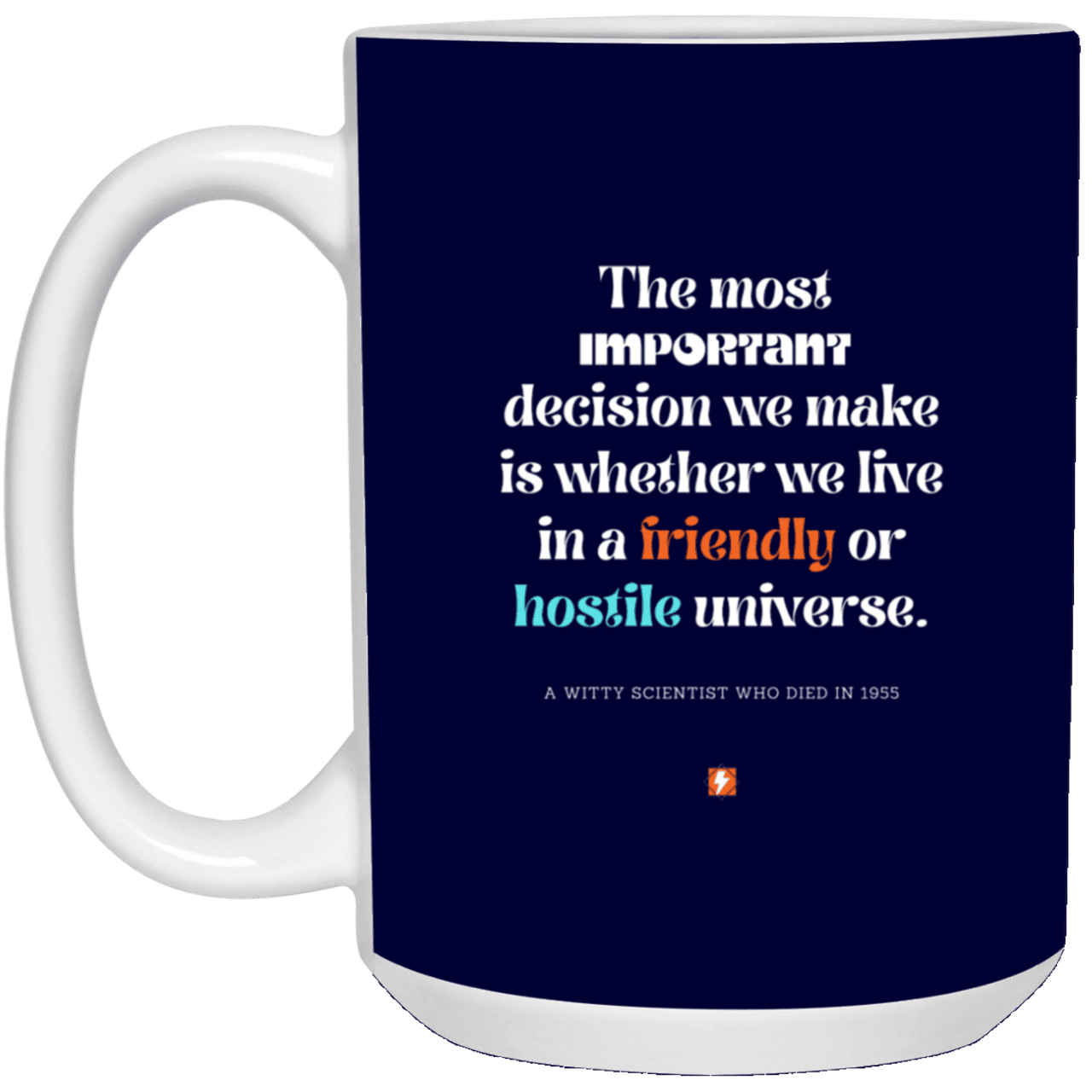 Ceramic Large Mug 15oz with inspiring Einstein quote: E115 - Understand the universe - Color: Navy