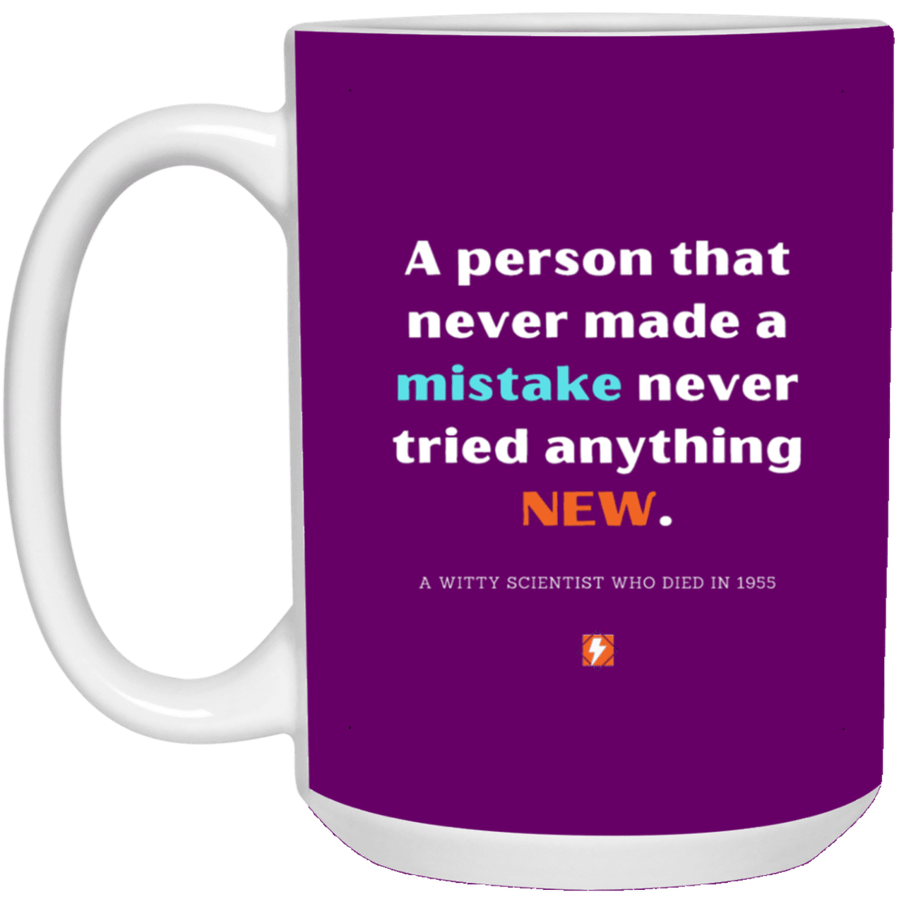 Ceramic Large Mug 15oz with inspiring Einstein quote: E118 - Learn new things - Color: Purple