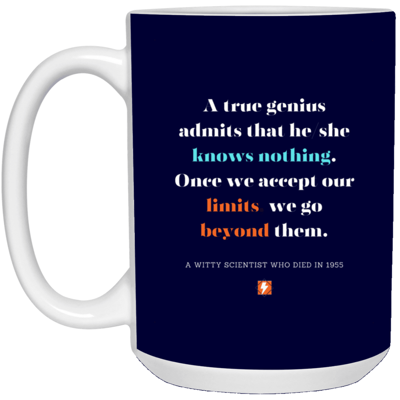 Ceramic Large Mug 15oz with inspiring Einstein quote: E119 - Genius unlimited - Color: Navy