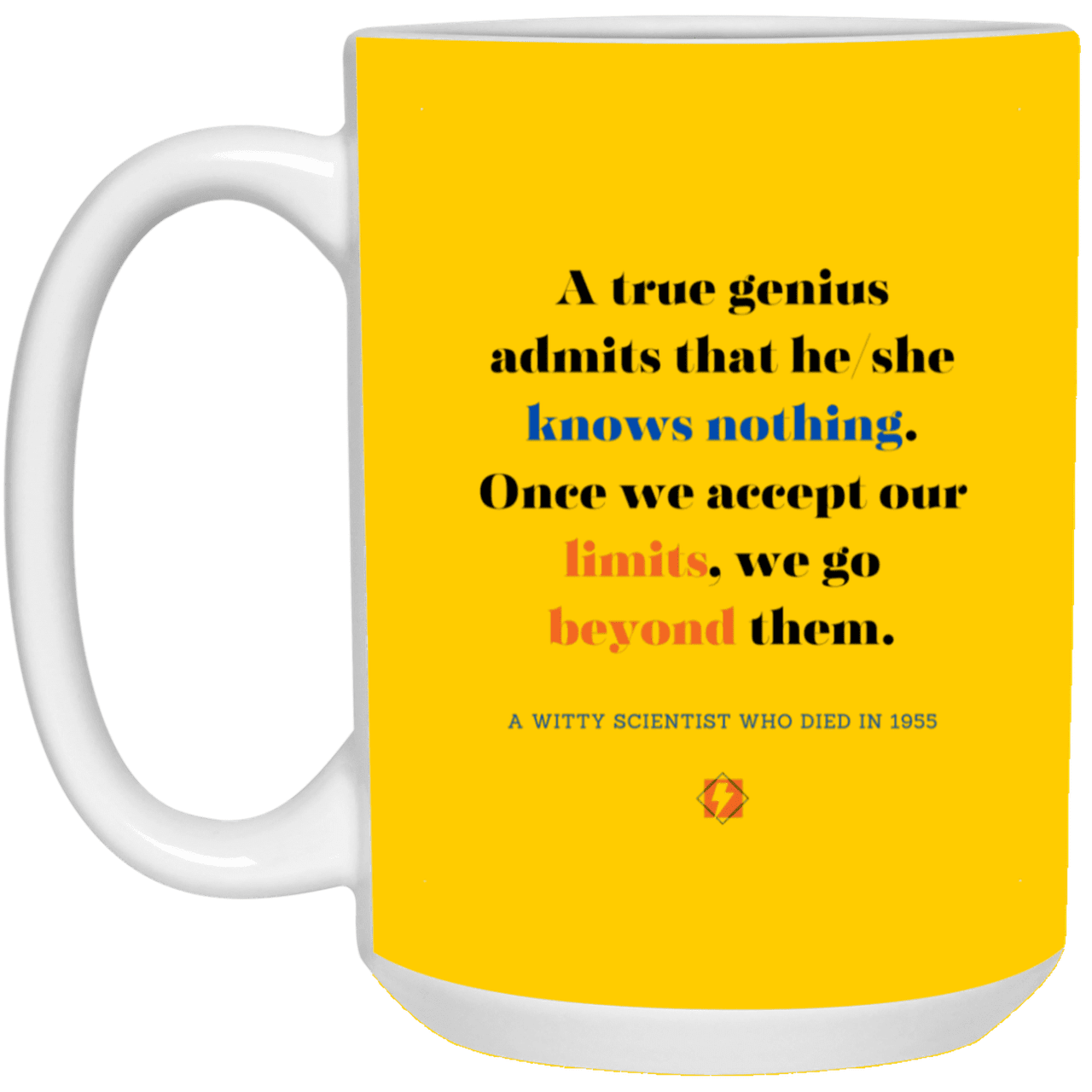 Ceramic Large Mug 15oz with inspiring Einstein quote: E119 - Genius unlimited - Color: Athletic Gold