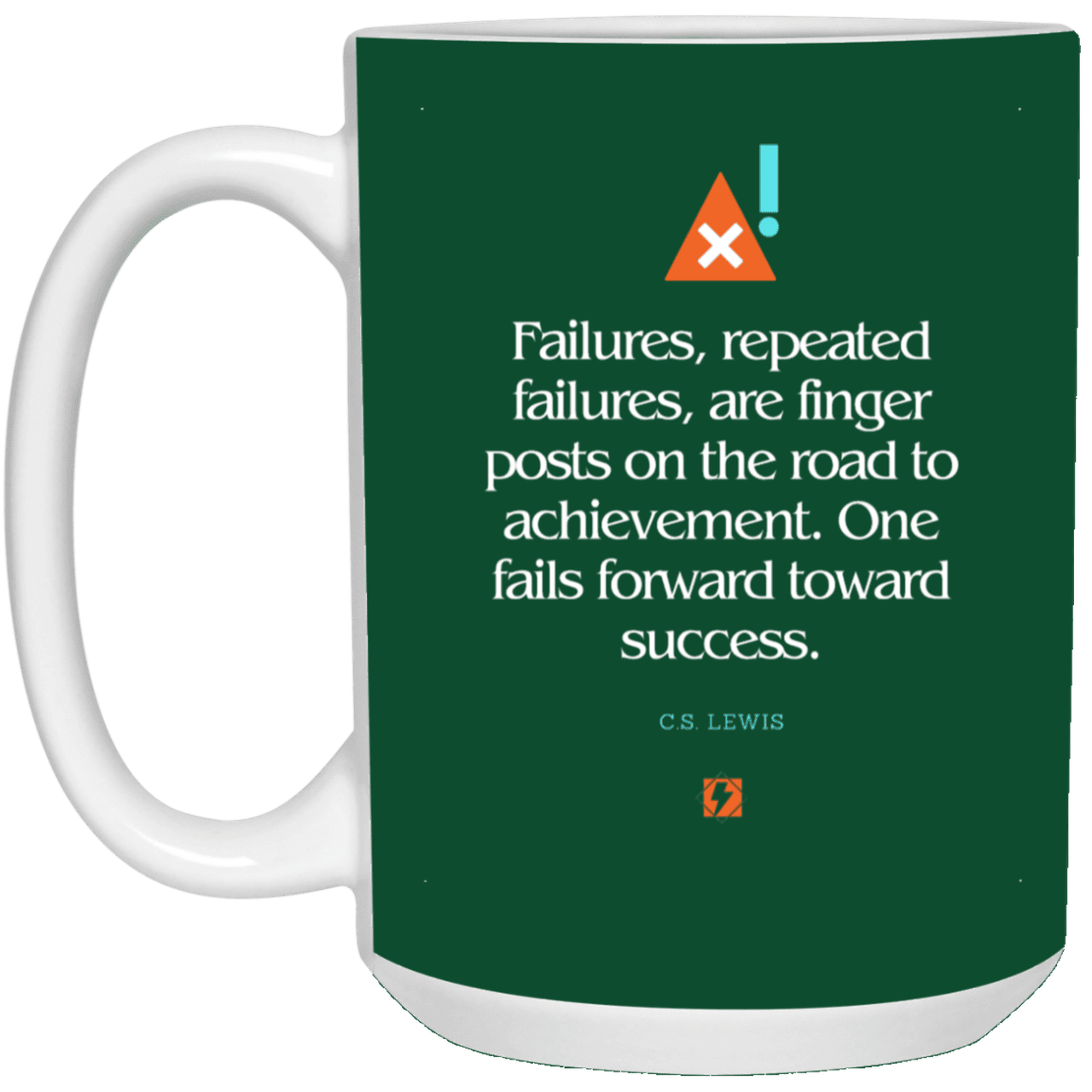 Ceramic Large Mug 15oz with inspiring Lewis quote: CS104 - Failures to Success - Color: Forest