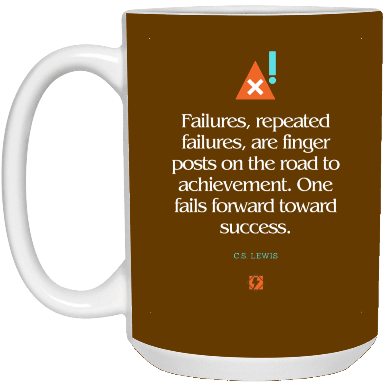 Ceramic Large Mug 15oz with inspiring Lewis quote: CS104 - Failures to Success - Color: Brown