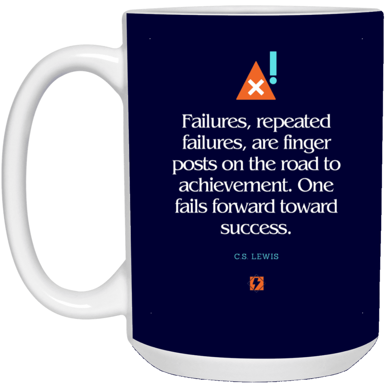 Ceramic Large Mug 15oz with inspiring Lewis quote: CS104 - Failures to Success - Color: Navy