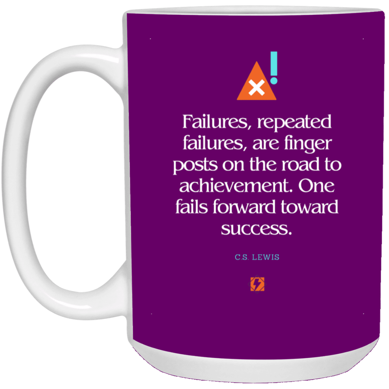 Ceramic Large Mug 15oz with inspiring Lewis quote: CS104 - Failures to Success - Color: Purple