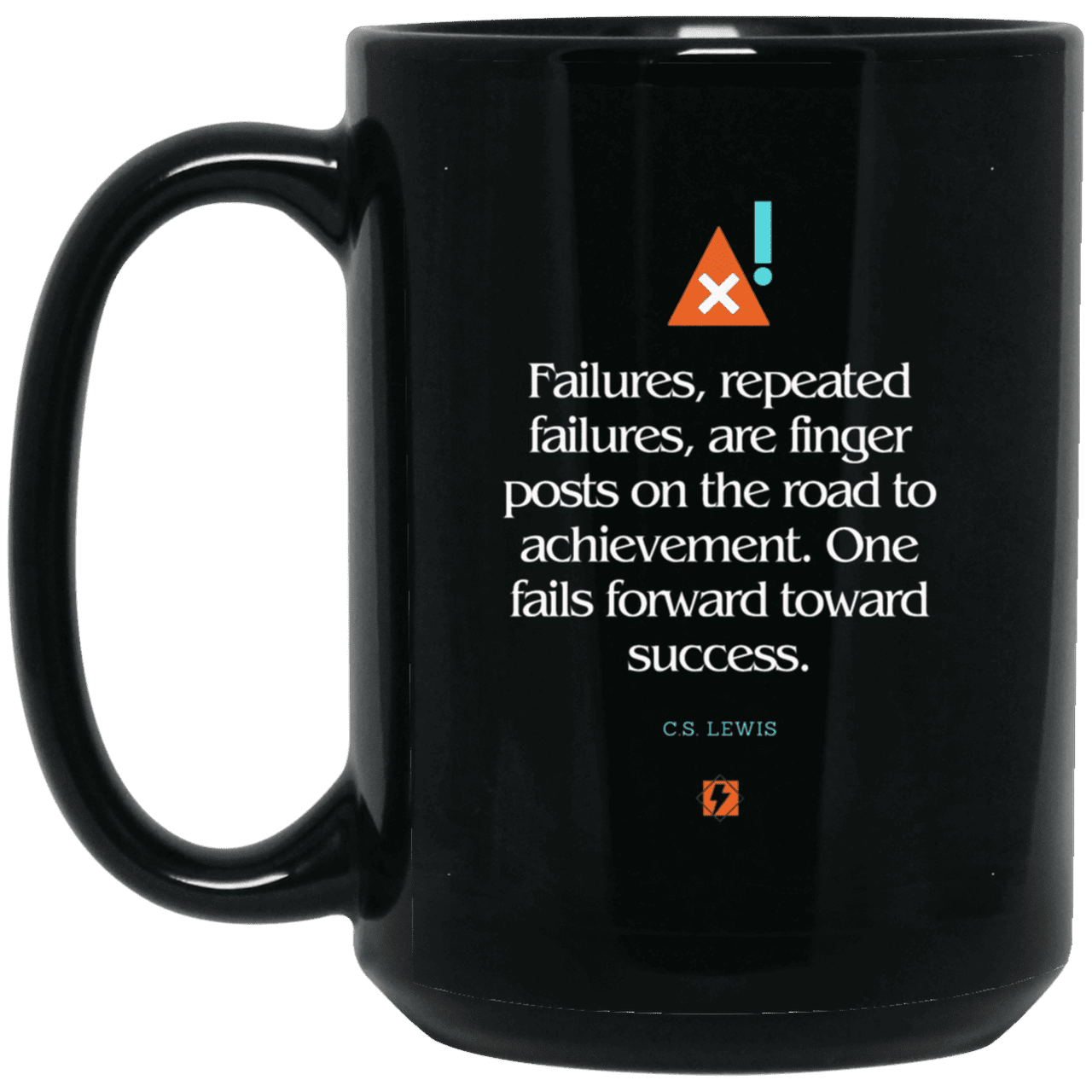 Ceramic Large Mug 15oz with inspiring Lewis quote: CS104 - Failures to Success - Color: Plain Black