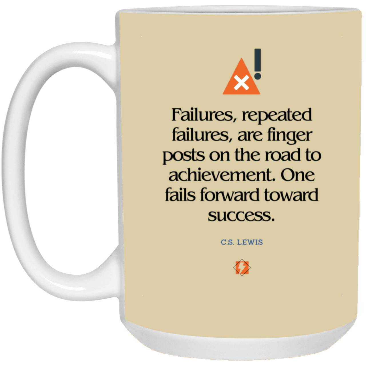 Ceramic Large Mug 15oz with inspiring Lewis quote: CS104 - Failures to Success - Color: Tan