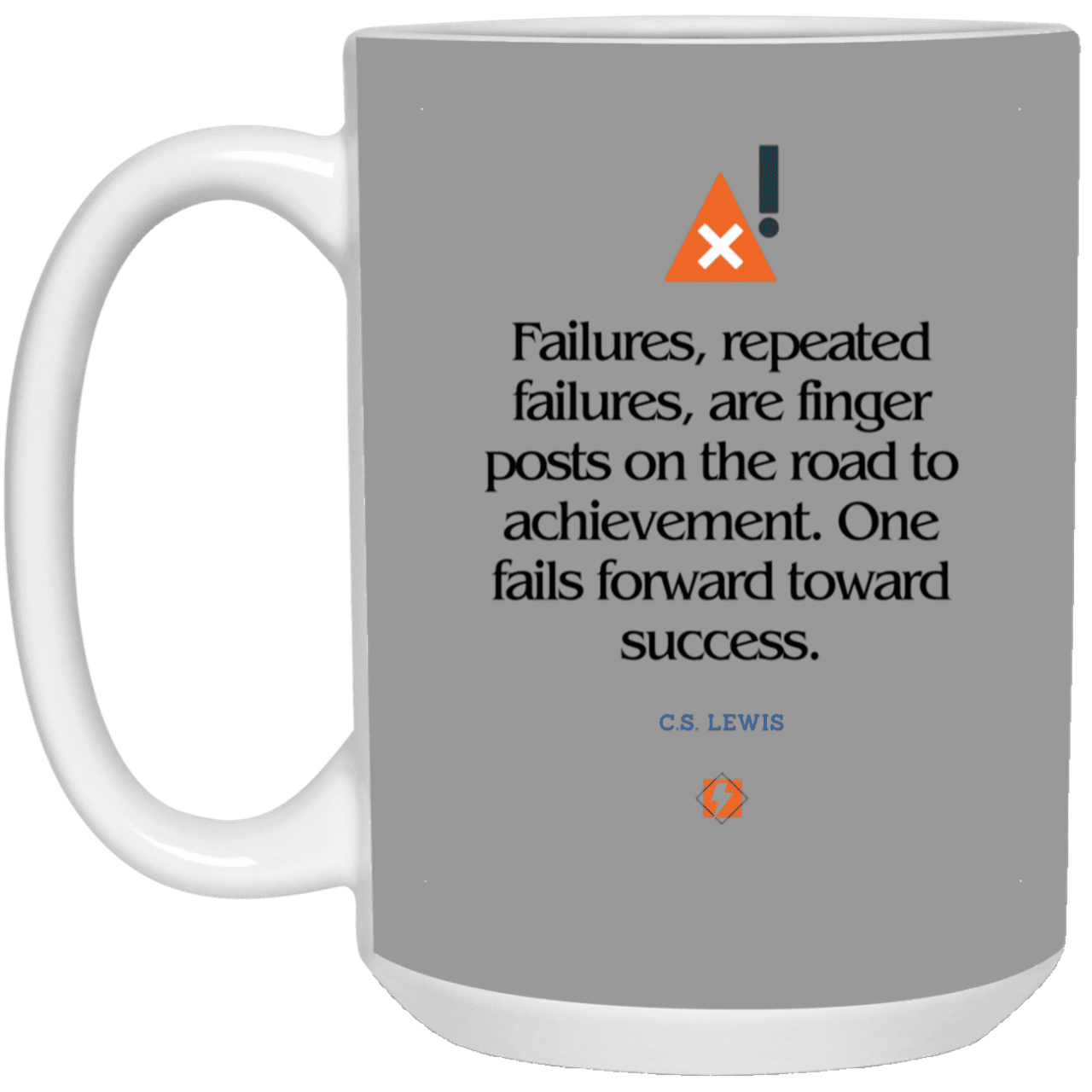 Ceramic Large Mug 15oz with inspiring Lewis quote: CS104 - Failures to Success - Color: Gray