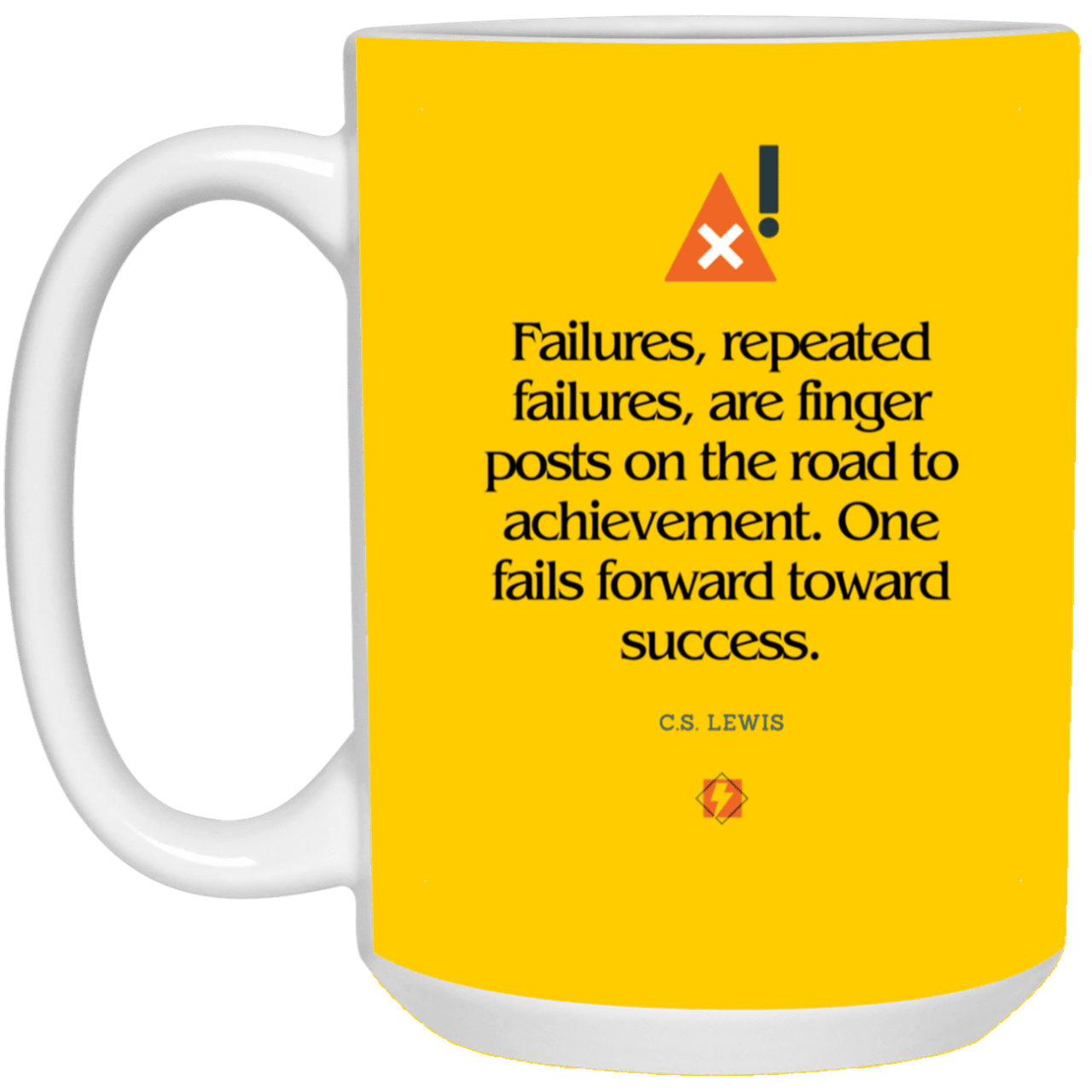 Ceramic Large Mug 15oz with inspiring Lewis quote: CS104 - Failures to Success - Color: Athletic Gold