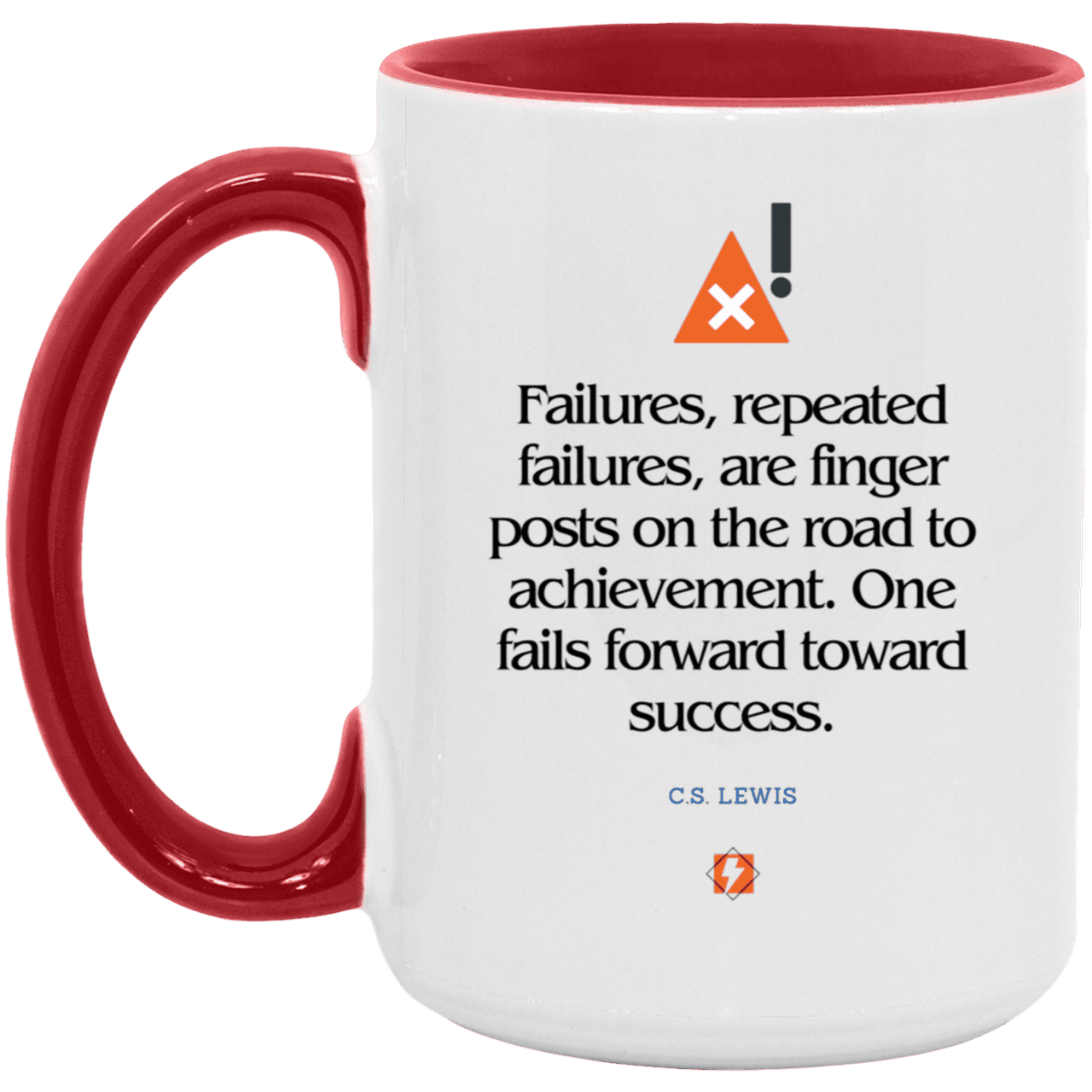 Ceramic Large Mug 15oz with inspiring Lewis quote: CS104 - Failures to Success - Color: White/Red