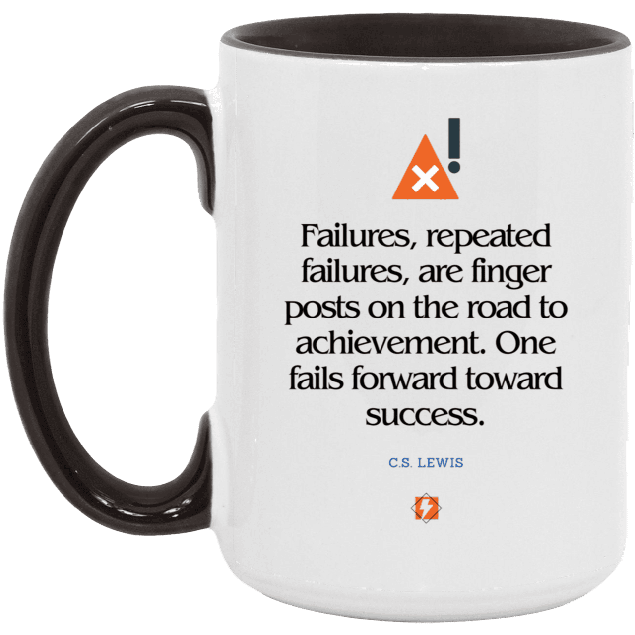 Ceramic Large Mug 15oz with inspiring Lewis quote: CS104 - Failures to Success - Color: White/Black