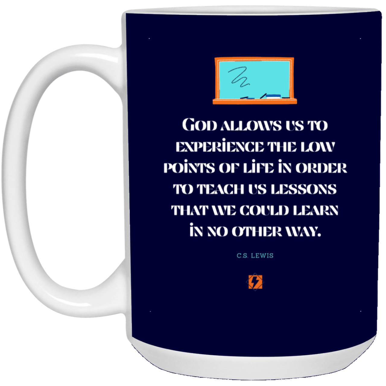 Ceramic Large Mug 15oz with inspiring Lewis quote: CS105 - Lowpoints are lessons - Color: Navy