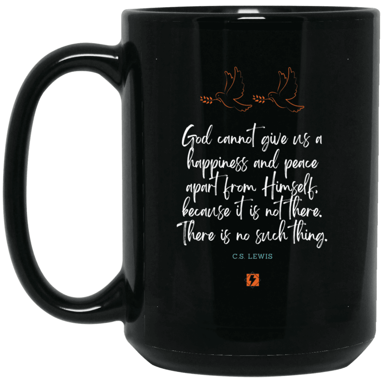 Ceramic Large Mug 15oz with inspiring Lewis quote: CS106 - No peace apart from God - Color: Plain Black