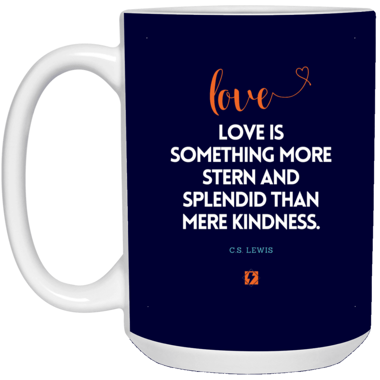 Ceramic Large Mug 15oz with inspiring Lewis quote: CS109 - Love is more than kindness - Color: Navy