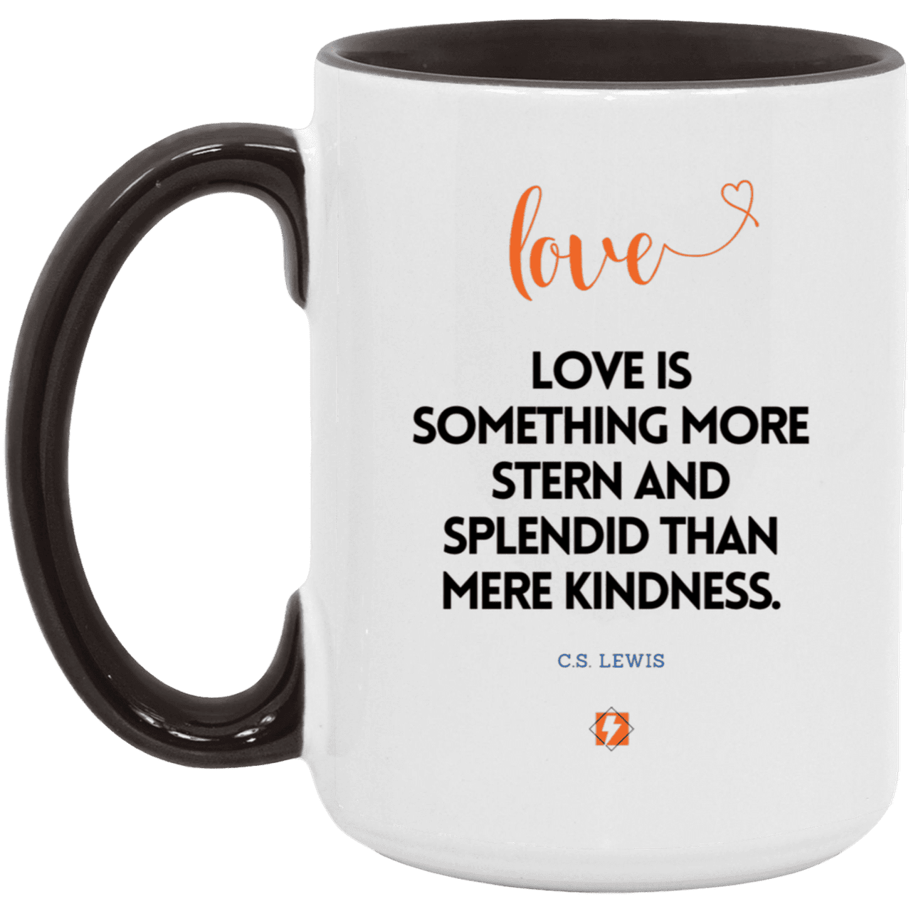 Ceramic Large Mug 15oz with inspiring Lewis quote: CS109 - Love is more than kindness - Color: White/Black