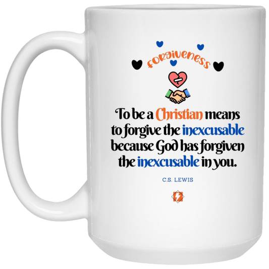 Ceramic Large Mug 15oz with inspiring Lewis quote: CS116 - Forgive the inexcusable - Color: Navy Plain White