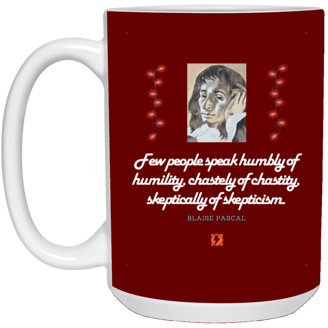 Ceramic Large Mug 15oz with inspiring Pascal quote: BP102 - Self-awareness is a societal lack - Color: Maroon