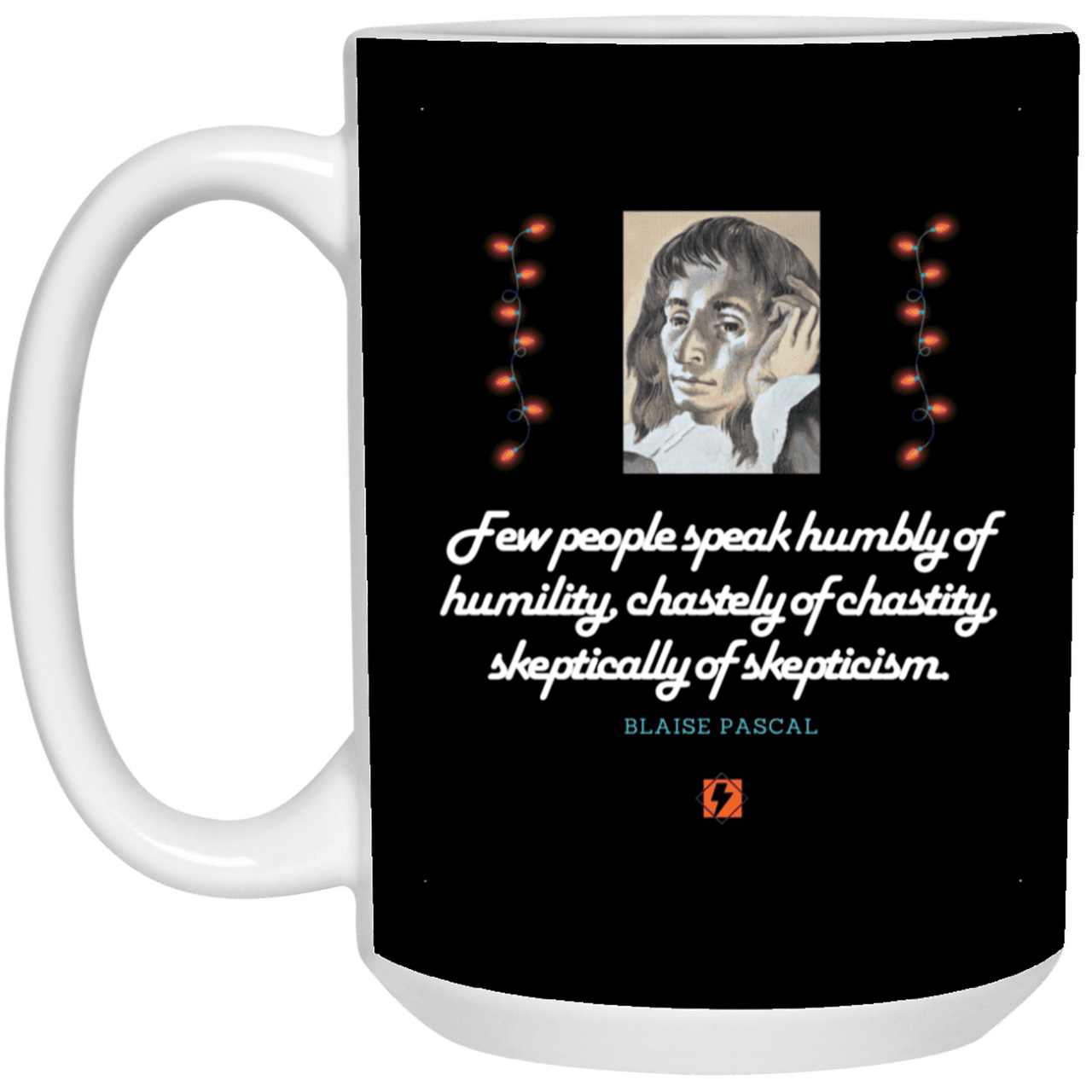 Ceramic Large Mug 15oz with inspiring Pascal quote: BP102 - Self-awareness is a societal lack - Color: Black White