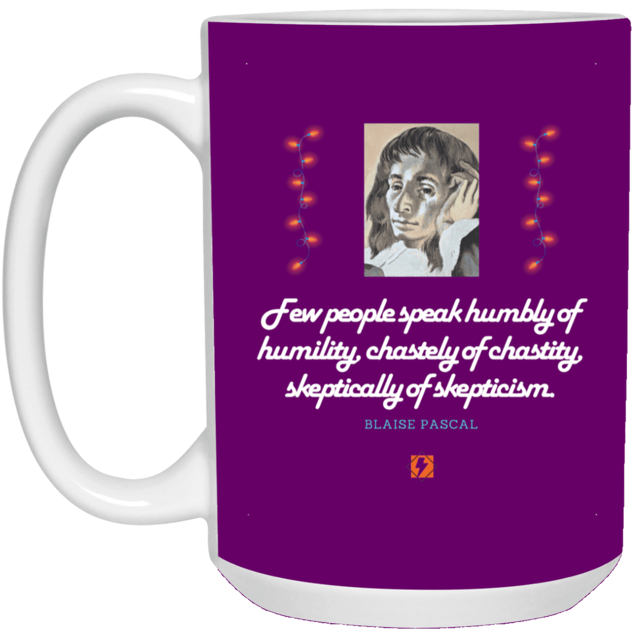 Ceramic Large Mug 15oz with inspiring Pascal quote: BP102 - Self-awareness is a societal lack - Color: Purple