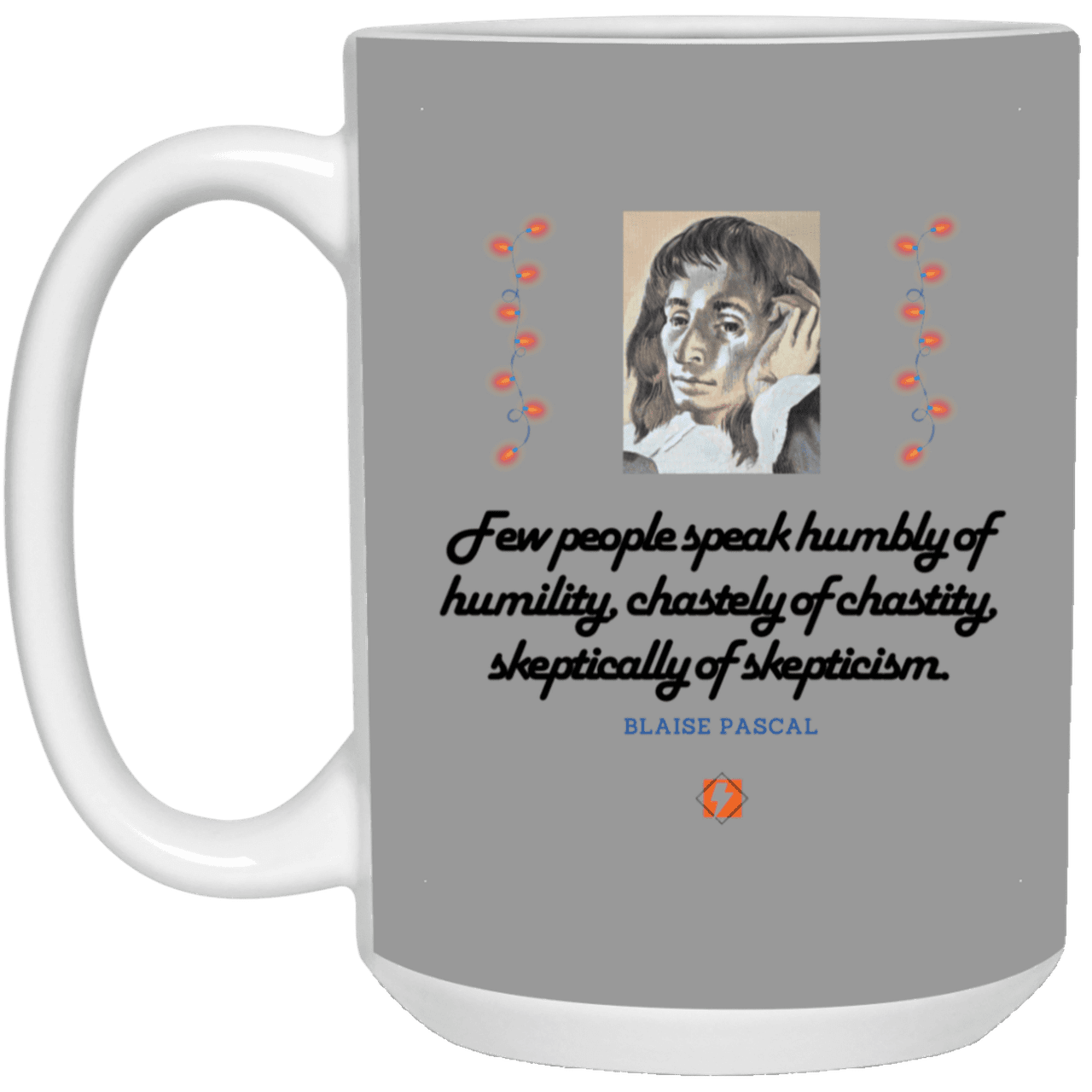 Ceramic Large Mug 15oz with inspiring Pascal quote: BP102 - Self-awareness is a societal lack - Color: Gray