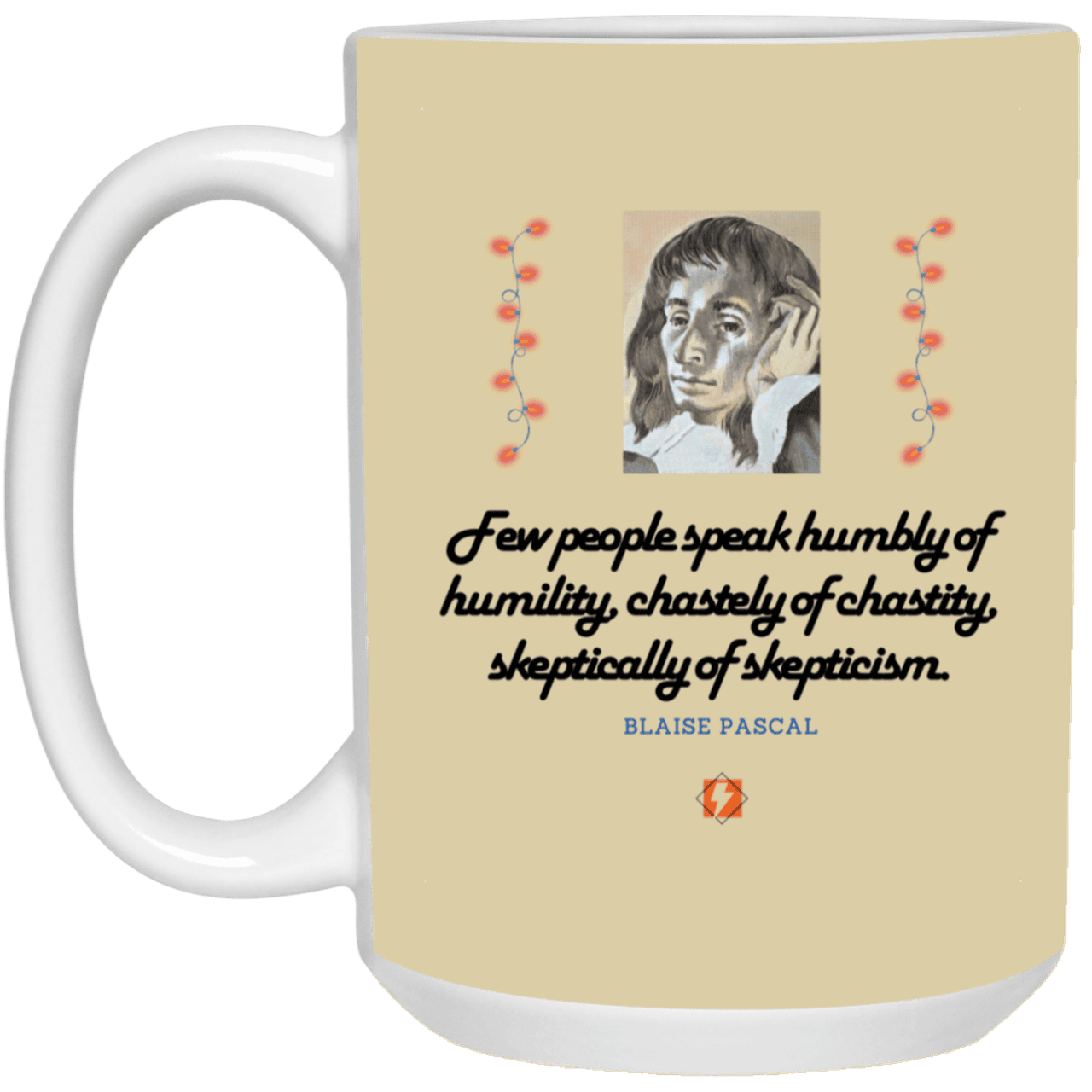 Ceramic Large Mug 15oz with inspiring Pascal quote: BP102 - Self-awareness is a societal lack - Color: Tan