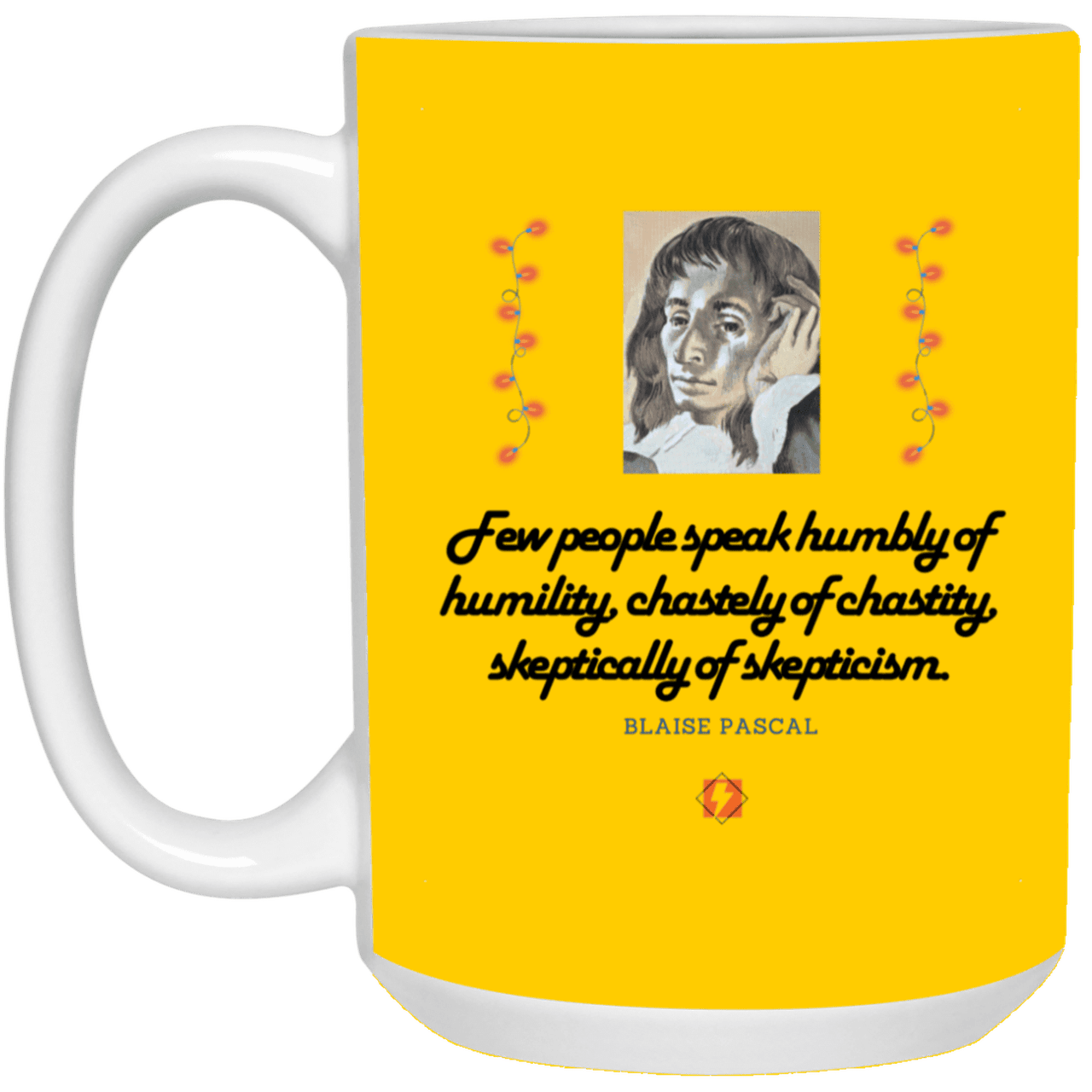 Ceramic Large Mug 15oz with inspiring Pascal quote: BP102 - Self-awareness is a societal lack - Color: Athletic Gold