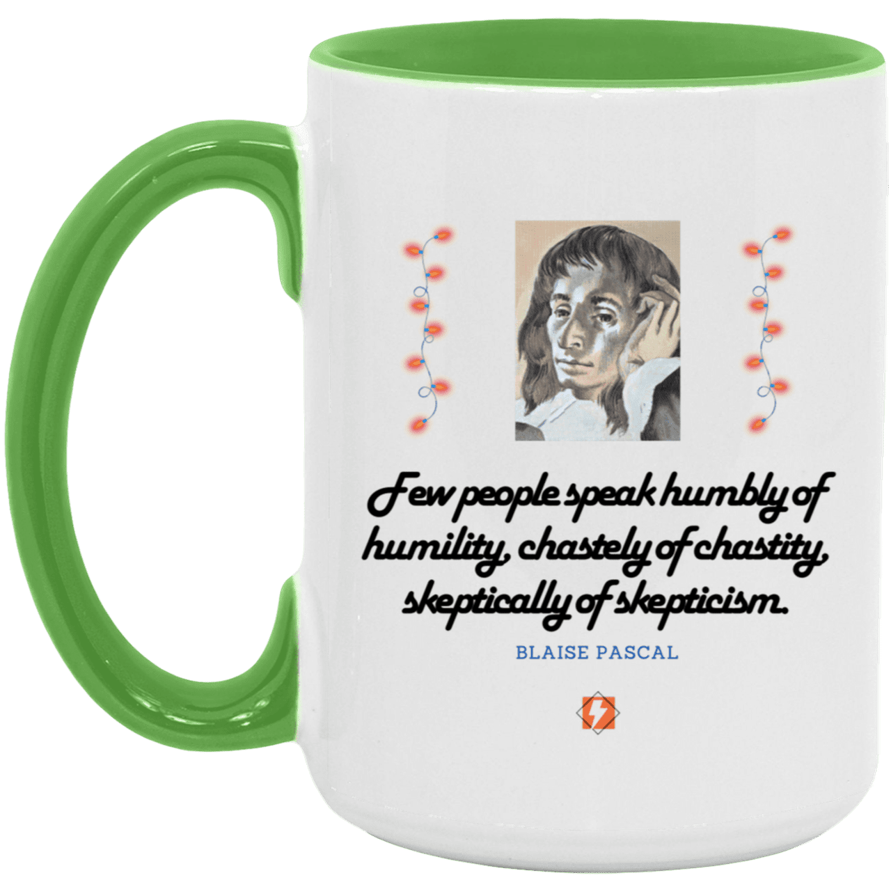 Ceramic Large Mug 15oz with inspiring Pascal quote: BP102 - Self-awareness is a societal lack - Color: White/Light Green