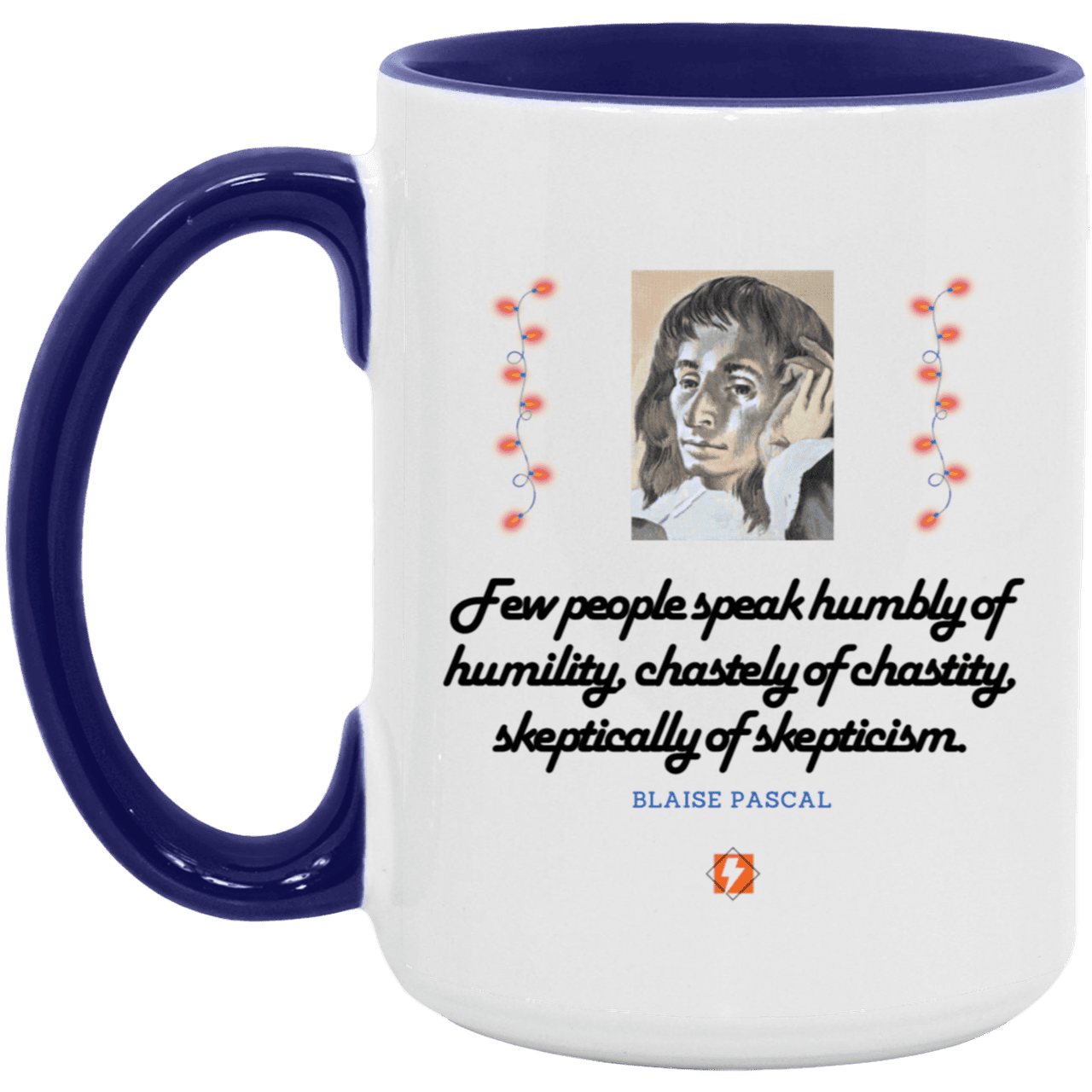 Ceramic Large Mug 15oz with inspiring Pascal quote: BP102 - Self-awareness is a societal lack - Color: White/Midnight Blue