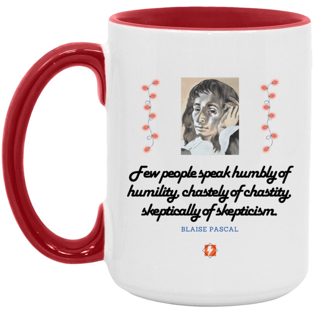 Ceramic Large Mug 15oz with inspiring Pascal quote: BP102 - Self-awareness is a societal lack - Color: White/Red