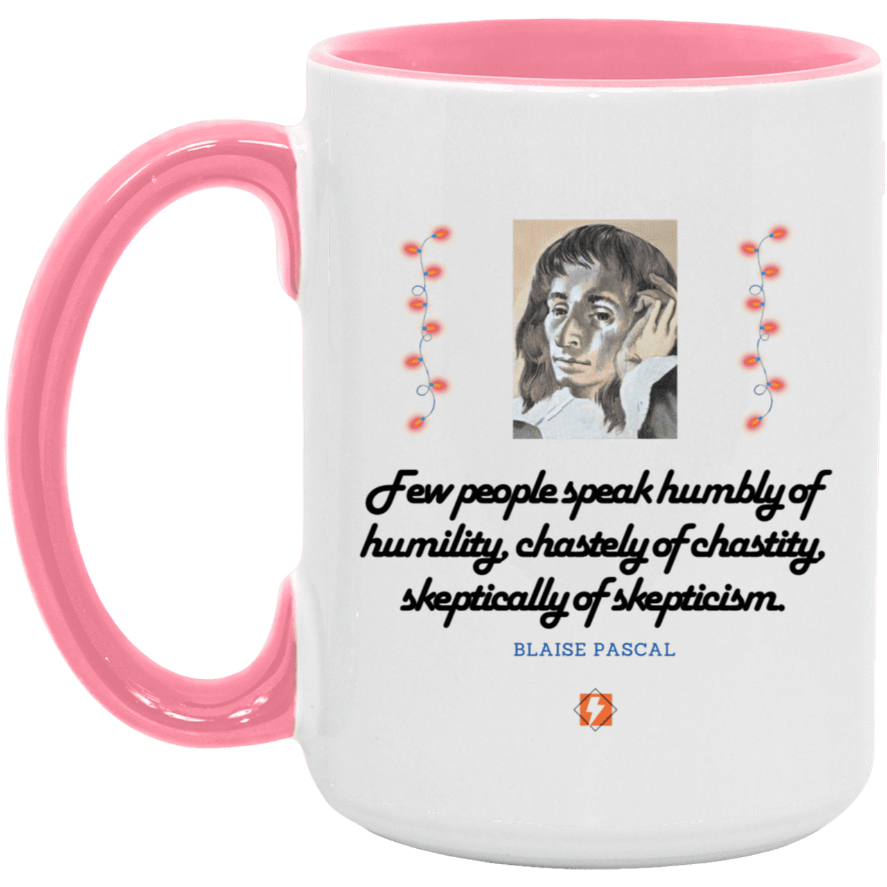 Ceramic Large Mug 15oz with inspiring Pascal quote: BP102 - Self-awareness is a societal lack - Color: White/Pink