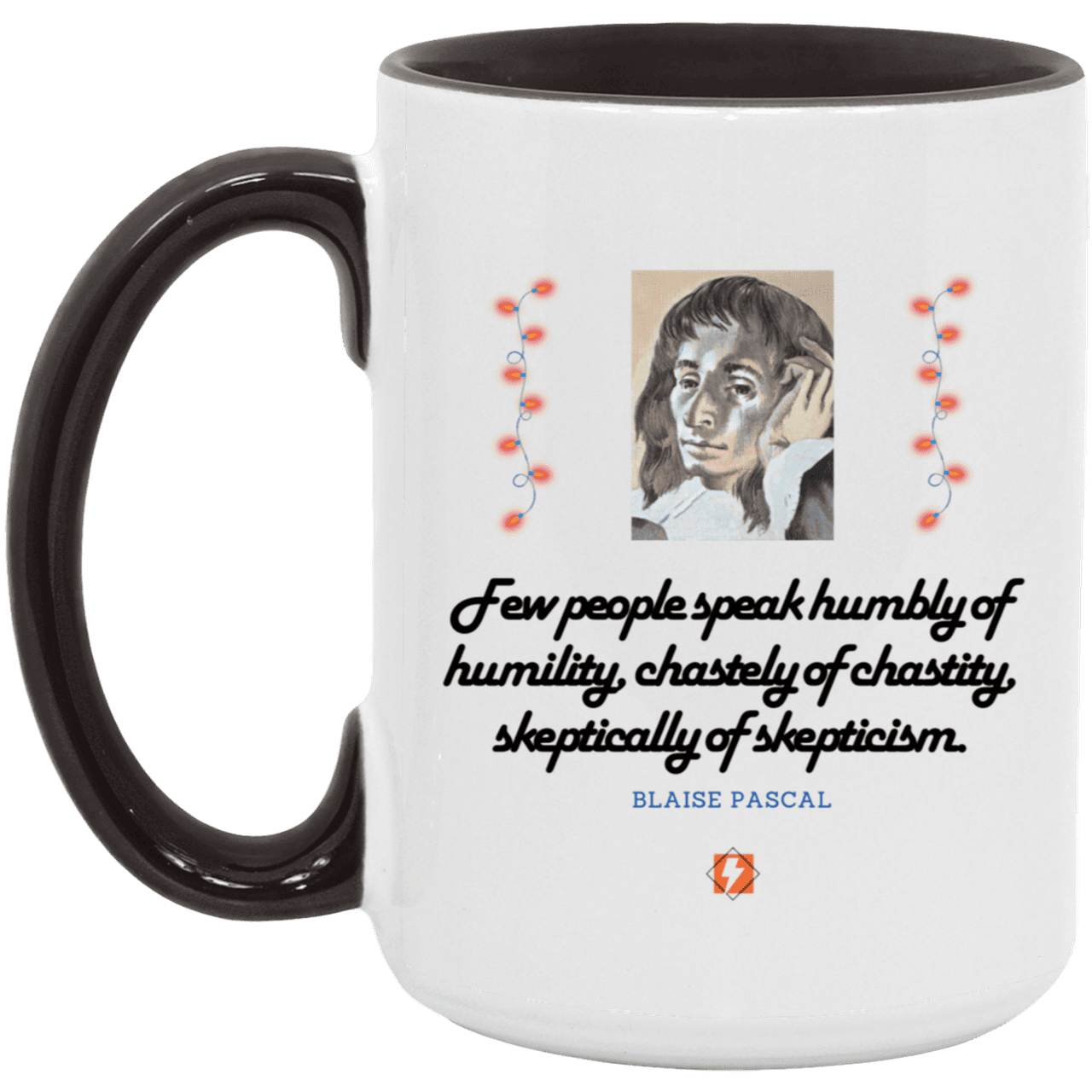 Ceramic Large Mug 15oz with inspiring Pascal quote: BP102 - Self-awareness is a societal lack - Color: White/Black