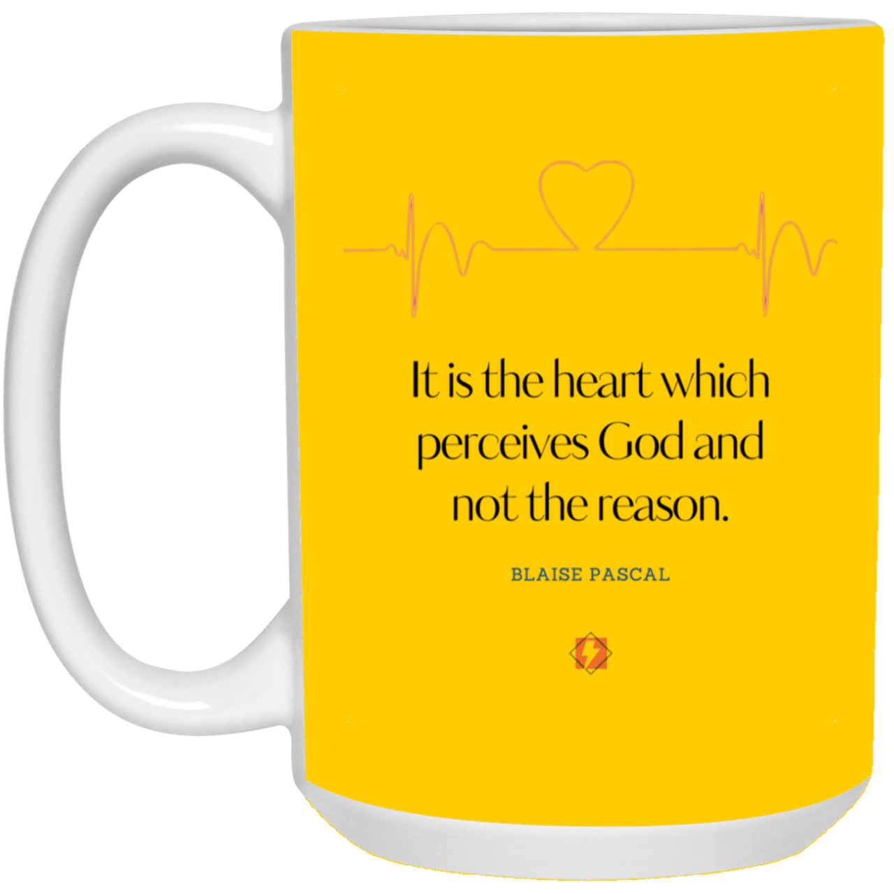 Ceramic Large Mug 15oz with inspiring Pascal quote: BP105 - God is perceived in the heart - Color: Athletic Gold