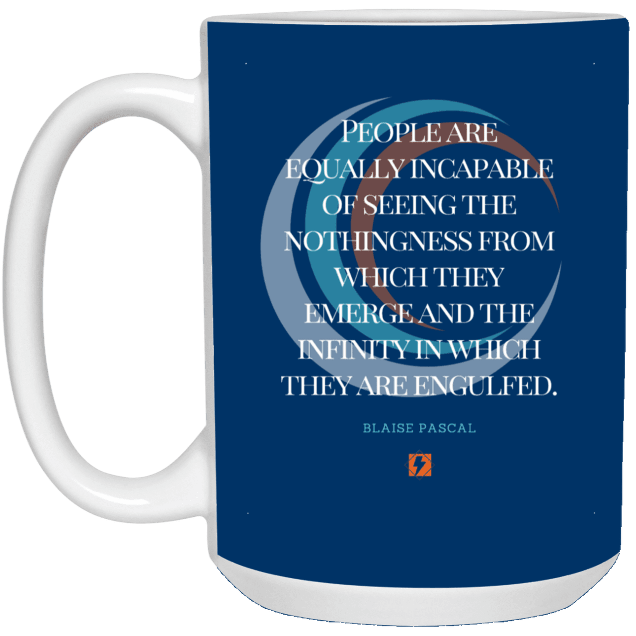 Ceramic Large Mug 15oz with inspiring Pascal quote: BP107 - One cannot square up nothingness and infinity - Color: Royal