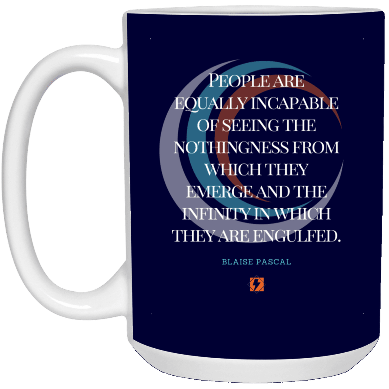 Ceramic Large Mug 15oz with inspiring Pascal quote: BP107 - One cannot square up nothingness and infinity - Color: Navy