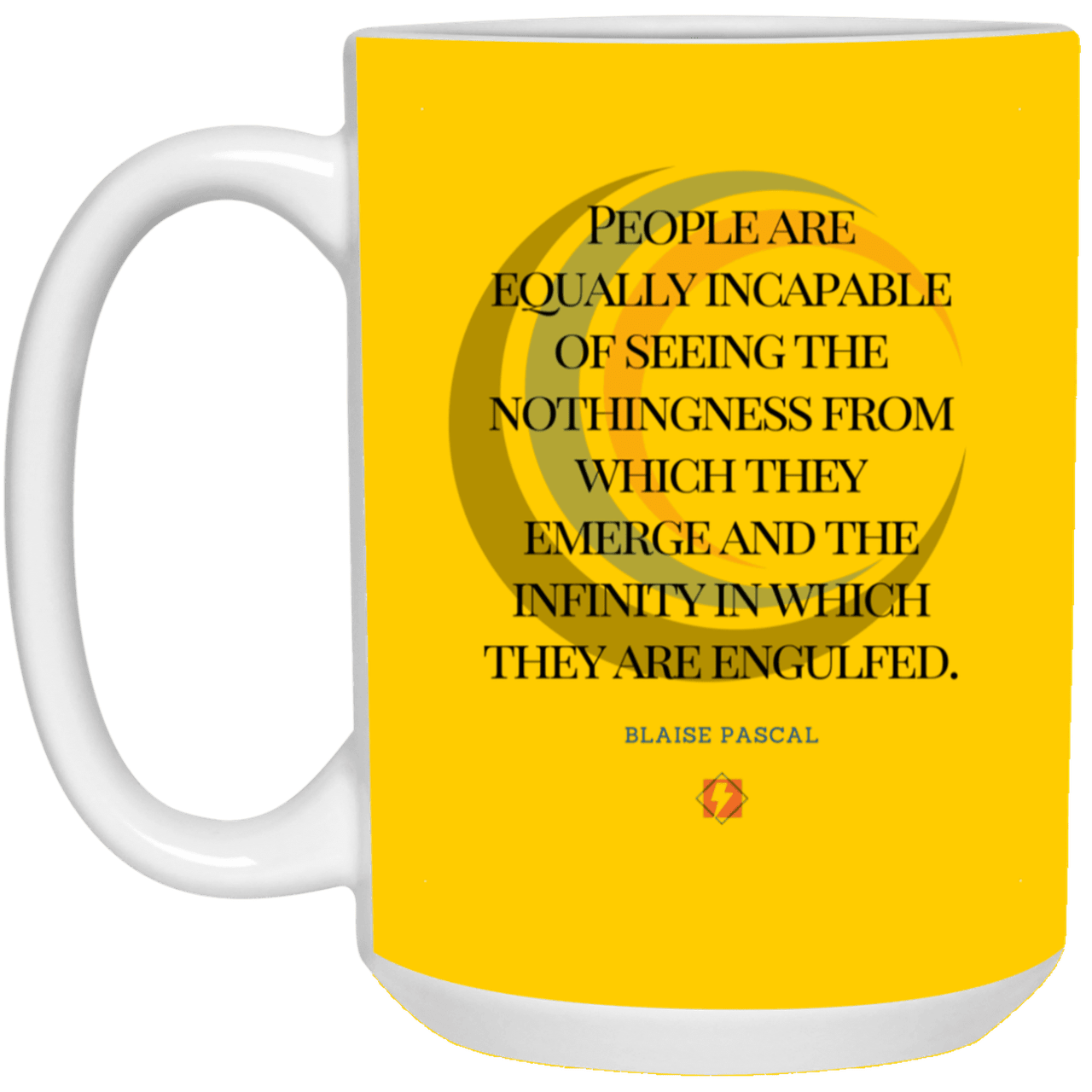 Ceramic Large Mug 15oz with inspiring Pascal quote: BP107 - One cannot square up nothingness and infinity - Color: Athletic Gold