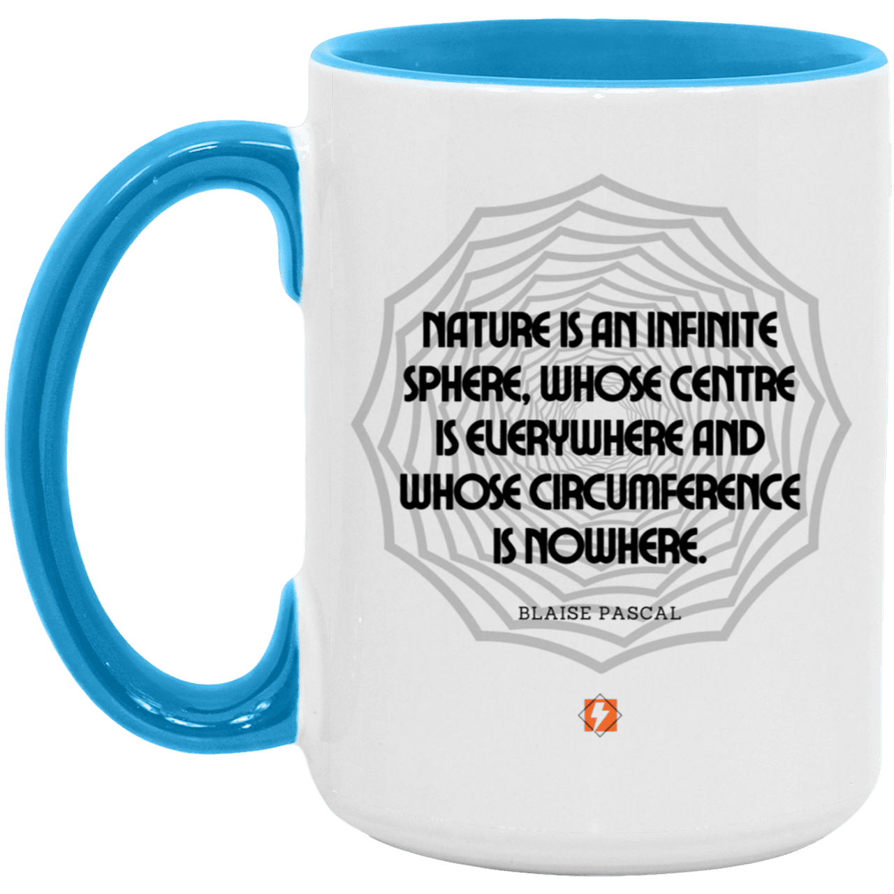 Ceramic Large Mug 15oz with inspiring Pascal quote: BP108 - Nature is unfathomable - Color: White/Light Blue