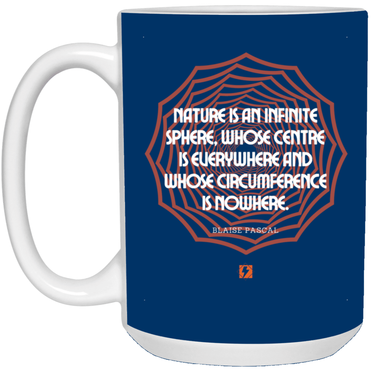 Ceramic Large Mug 15oz with inspiring Pascal quote: BP108 - Nature is unfathomable - Color: Royal