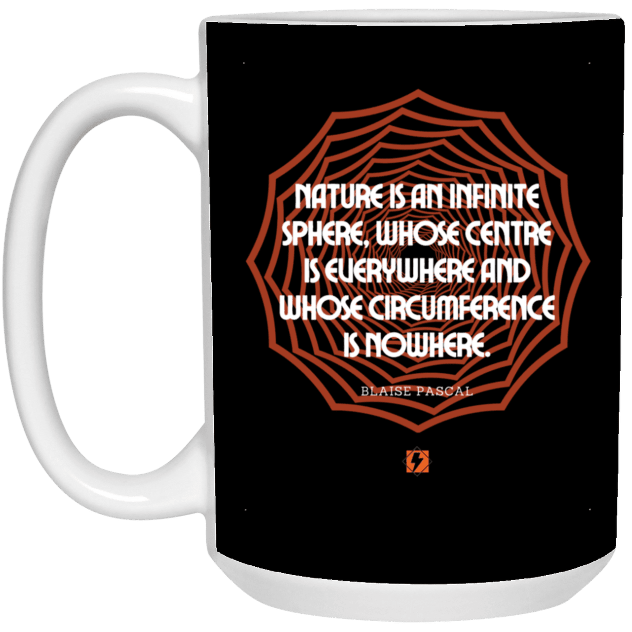 Ceramic Large Mug 15oz with inspiring Pascal quote: BP108 - Nature is unfathomable - Color: Black White