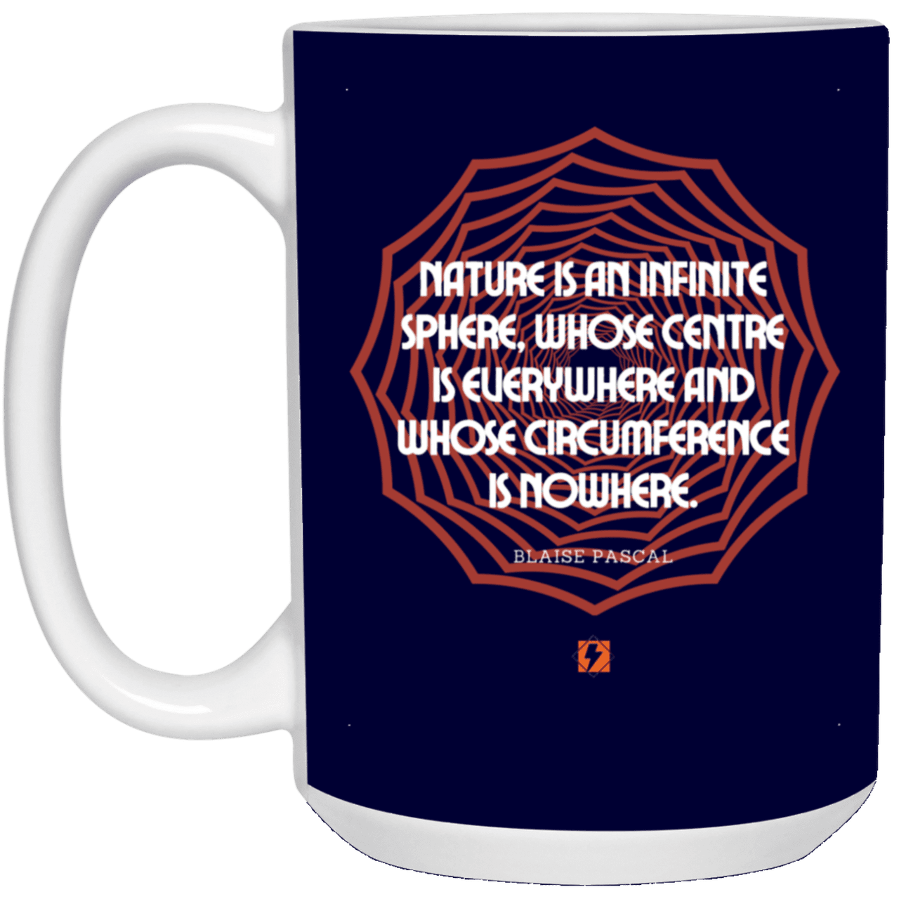 Ceramic Large Mug 15oz with inspiring Pascal quote: BP108 - Nature is unfathomable - Color: Navy