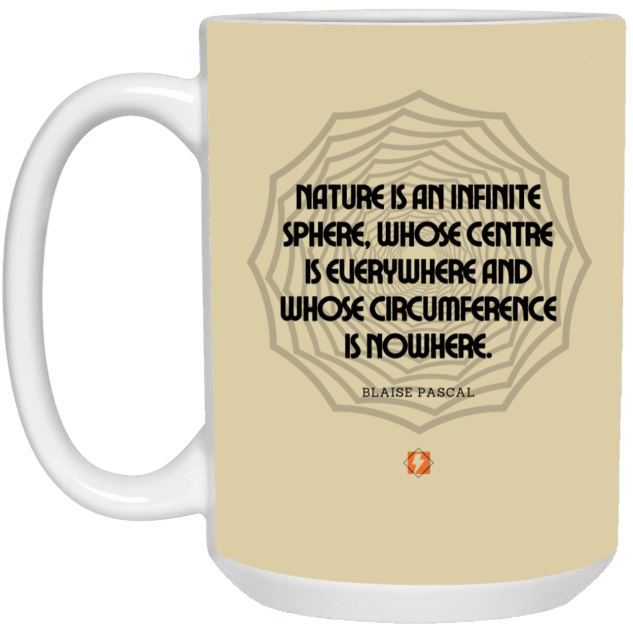 Ceramic Large Mug 15oz with inspiring Pascal quote: BP108 - Nature is unfathomable - Color: Tan