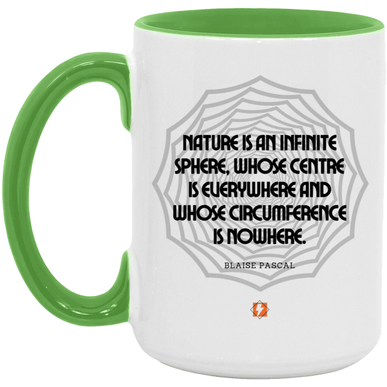 Ceramic Large Mug 15oz with inspiring Pascal quote: BP108 - Nature is unfathomable - Color: White/Light Green