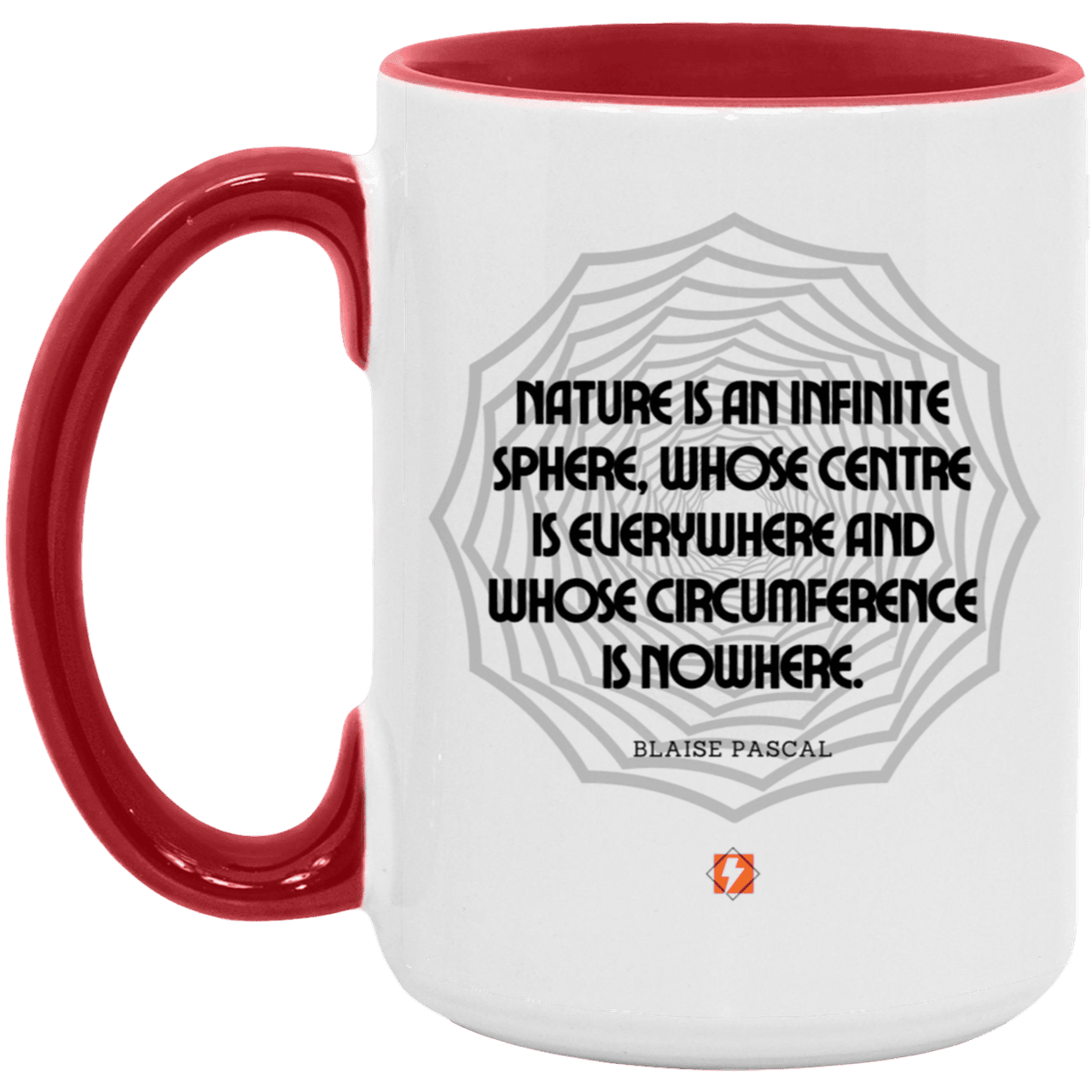 Ceramic Large Mug 15oz with inspiring Pascal quote: BP108 - Nature is unfathomable - Color: White/Red